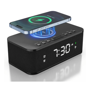 Digital Alarm Clock White Noise, Loud Digital Alarm Clocks Bedrooms, Alarm Clock Speaker Wireless Charger AUX USB Bluetooth Speaker 12/24H Dual Alarm Snooze Adjustable Brightness, Black