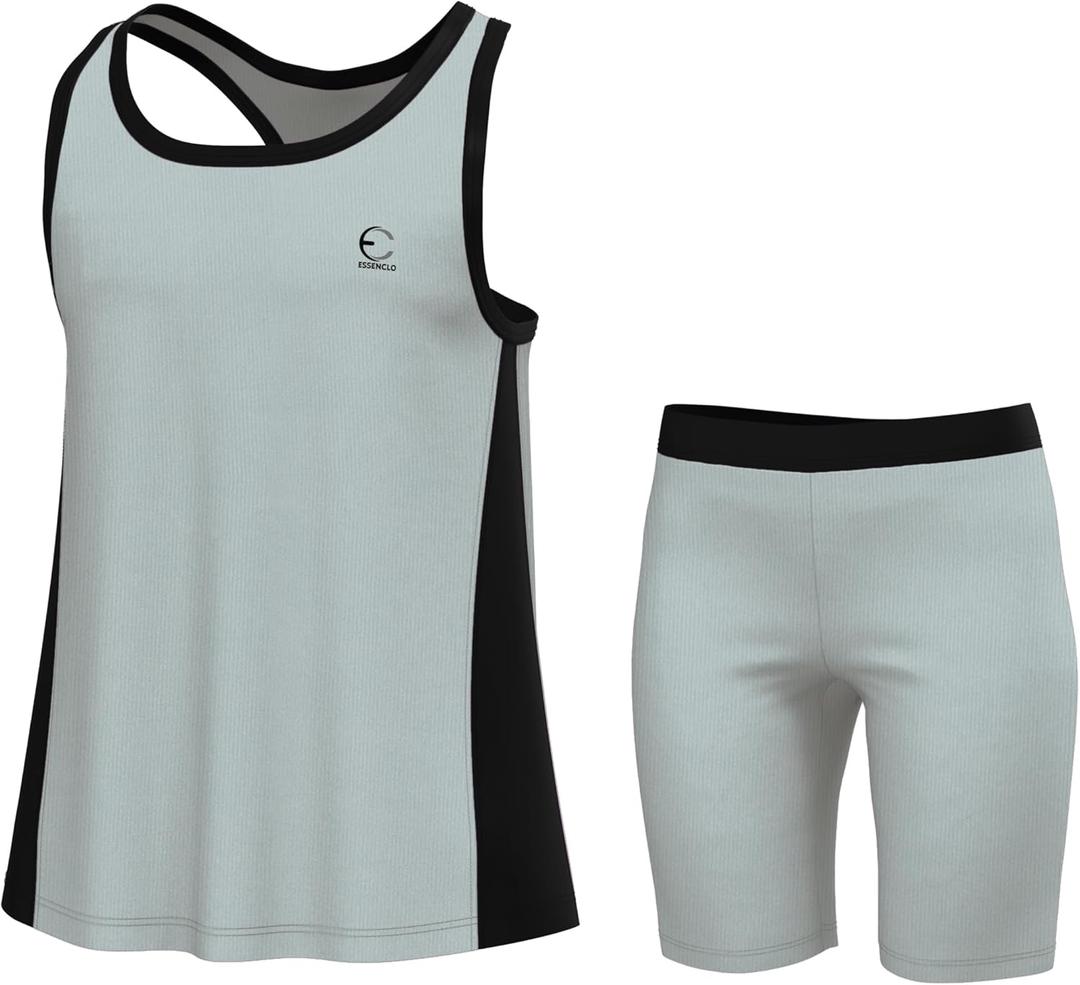 Girls Tank Tops and Shorts Summer Outfits, Athletic Activewear Loose Fit Cute Girls' Fashion Clothing Sets Size 3-16 (11-12, Mint Green)