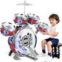 Kids Drum Set for Toddlers 13, Light-Up 5pcs Beginner Drum Set with Stool & Cymbal, Musical Drums Toy for Boys Girls Ages 25 Birthday Christmas New Year Valentines Day Gifts (Medium)
