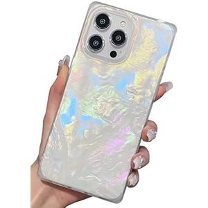 KERZZIL Cute Mother Shell Pearl Compatible with iPhone 14 Pro Max Rectangle Edge Case, Chic Slim Coloful Translucent Soft TPU Silicone Protective Cases Cover