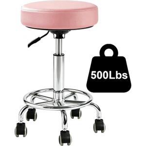 500lb heavy-duty Rolling Stool with Wheels,9.5cm thick Comfort cushion | Height Adjustable | PU leather|silent casters |Foot pedal ring|swivel stools for drafting chair,Salon,clinic, office, home