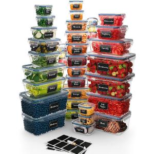Chef's Path 72 Piece Airtight Food Storage Containers with Lids, 36 Containers and Lids, Stackable Kitchen and Pantry Canisters for Meal Prep and Food Storage - Transparent, Large, Medium, Small