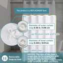 Conbo Mio 2 Pack Hotel Fabric Snap in Shower Curtain Liner Replacement Removable Water Repellent Liner for Bathroom Shower Curtain Liner 107W X 54H