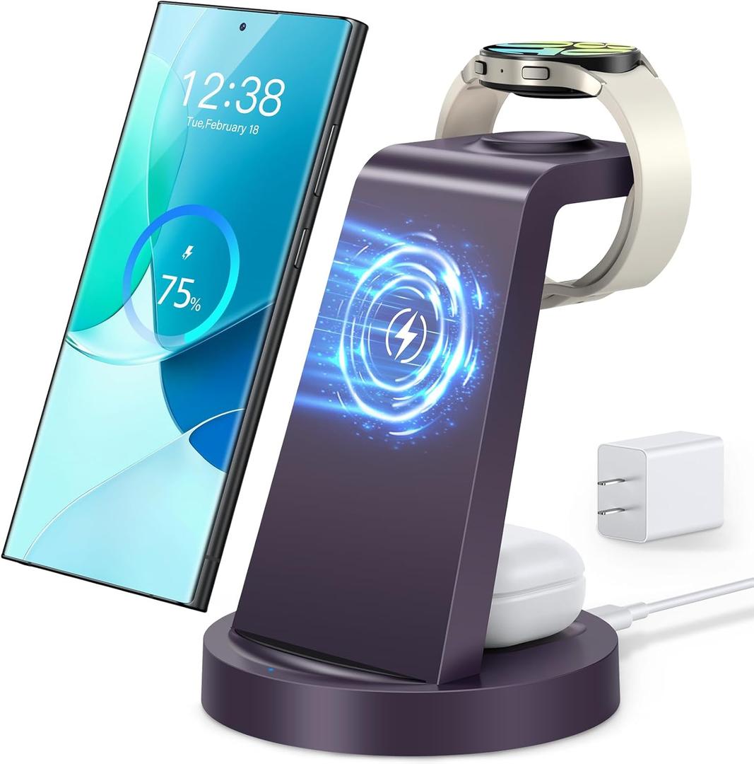 Wireless Charger for Samsung Charging Station: 3 in 1 Wireless Charging Station for Samsung Galaxy Watch , Purple