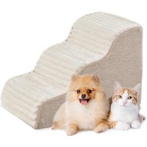 Dog Stairs for Small Dogs & Cats 15.7" H, High Density Foam Dog Steps Ramp for Couch Sofa and Chair, Pet Stairs with Non-Slip Bottom and Remove Washable Cover, 3-Step Pet Steps, Beige