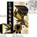 Diploma Cap Congrats Grad Garden Flag 12.5x18 Inch Burlap Double Sided, Black Gold Class Of 2025 Graduation Yard Outdoor Decoration