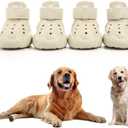 DOGOYS Dog Shoes, Dog Sandals for Hot Pavement, Non-Slip Waterproof Dog Booties for Winter Snowy Day and Summer, Adjustable Straps Easy-Clean Beach Outdoor Pet Boots Rugged Sole-4Pcs Beige Size 4