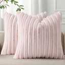 Pallene Faux Fur Plush Throw Pillow Covers 20x20 Set of 2, Luxury Soft Fluffy Striped Decorative Pillow Covers for Sofa, Couch, Living Room, Ombre Pink