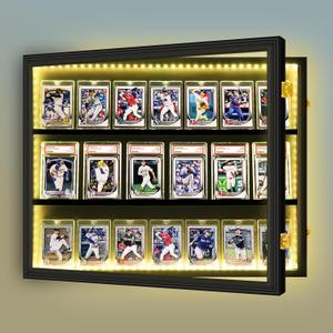 Baseball Card Display Case, 3 Tier Card Display Frame Lockable, Trading Card Display with UV Protection Sports Card Display Case for Baseball Cards, Football Cards, Sports Cards