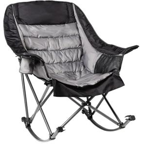 Oversized Rocking Camping Chair for Adults - 400lbs Capacity Padded Camp Chair, Portable Foldable Outdoor Rocker Chair for Camping, Backyard, Patio (Black & Gray)