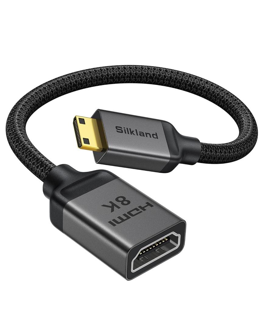Silkland 8K 4K Mini HDMI to HDMI Adapter 2.1, [8K@60Hz,4K@240Hz 144Hz 120Hz] Mini HDMI Male to HDMI Female 48Gbps, Compatible for Cameras,Camcorders, Tablets, Laptops, HDTVs, Raspberry Pi Zero, 0.5FT