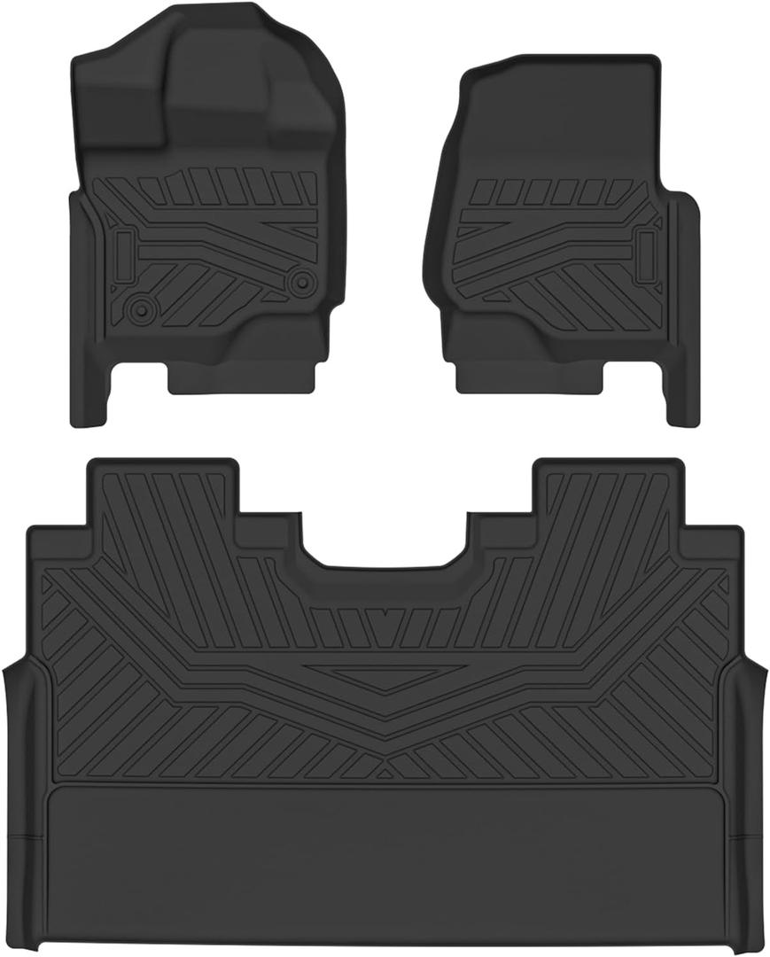 Floor Mats Fit for Ford F-150 2015-2025/ F150 Lightning SuperCrew Cab (Rear w/o Fold Flat Storage), All Weather Protection TPE Odorless Anti-Slip Automotive Floor Liners, 1st, 2nd Row Full Set Liners