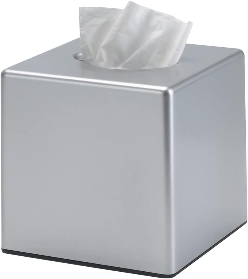 Tissue Box Cover, Square Facial Tissue Holder Storage for Bathroom Vanity, Countertops, Dressers, Night Stand, Parlors and Offices - Silver
