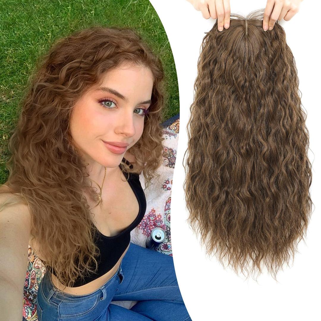 Natural Curly Hair Topper for Women-20inch Lightweight & Breathable Topper Hair Pieces for Thinning Hair, Heat Resistant Fiber Wiglet with Lace Edge to Blending well, Perfect for Daily Use & Styling