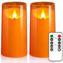 NURADA Flameless Candles with Remote and Timer - 3D Wick Unbreakable Acrylic Battery Operated LED Pillar Battery Candles for Fall Thanksgiving Dinner Tables Wedding Party Home Decor - Orange 2 Pack