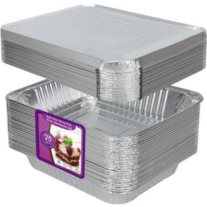 Aluminum Foil Pans Half Size 9x13, Disposable Aluminum Pans Large Baking Pan Trays-Heavy Duty Foil Pans Roasting, Cooking, Heating or Steam (25 pans with lids)