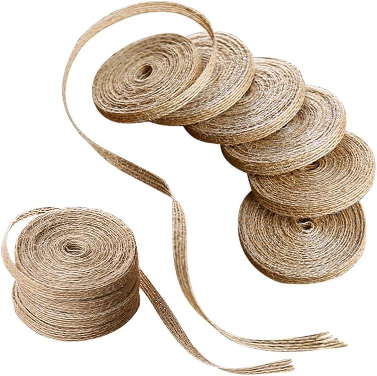 10 Rolls Burlap Ribbon Natural Burlap Fabric Ribbon 1/4 inches Tan Jute Linen Ribbon Rolls for Gift Wrapping Bows Making,DIY Crafts,Party Decoration (5 yard x 10 Roll, Beige)