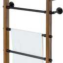 MyGift 4-Tier Wall Mounted Towel Rack Ladder with Top Storage Shelf, Rustic Burnt Solid Wood Hanging Towel Holder with 4 Black Industrial Metal Pipe Rungs Bar Design (Dark Brown)