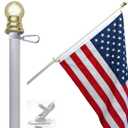 American flag and pole kit set: Includes a 3x5 ft Embroidered US flag made in USA, 6 ft aluminum tangle free spinning flag pole with carabiners, and flagpole holder wall mount bracket (White)