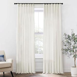 XTMYI 105 Inch Curtains 2 Panels Set Custom Length Back Tab Linen Window Sheer Curtain Drapes for Living Room Bedroom,50x105 in Long,Cream(Ivory/Off White) (50"W x 105"L (Pack of 2), Birch)