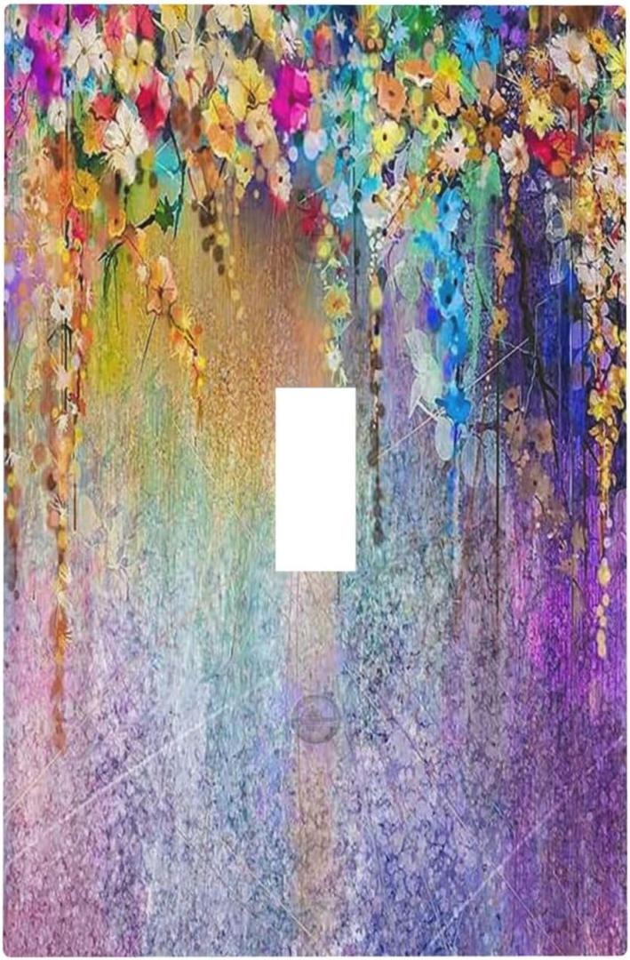 Colorful Flower Purple Colored Floral Single Toggle Light Switch Cover Decorative 1 Gang Wall Plate Watercolor Wildflowers Electrical Faceplate Plant Art Romantic Pretty Bathroom Decor Accessories