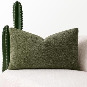 MIULEE Textured Boucle Throw Pillow Cover Olive Green Accent Solid Lumbar Spring Pillow Case Decorative Soft Pack of 1 Couch Cushion Chair Sofa Bedroom Livingroom Home Decor,12x20 Inch