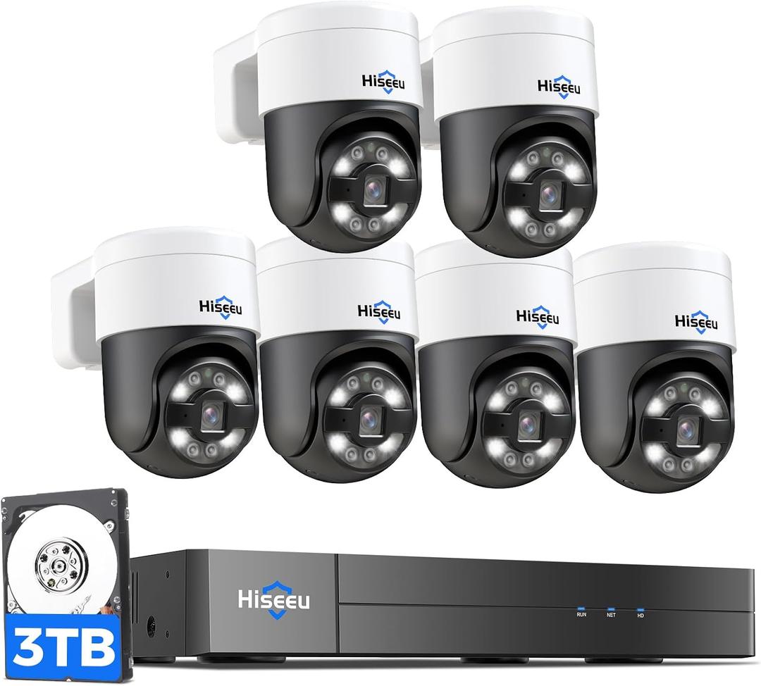 [300Pan 90Tilt+Human Tracking] Hiseeu 4K PoE PTZ Camera System,NVR Security Camera System w/6Pcs 5MP Wired Security Camera Outdoor&Indoor,2-Way Audio,Waterproof,7/24 Record for Home Surveillance
