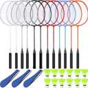 12 Pack Badminton Rackets Set Including Badminton Racquets, Nylon Shuttlecocks and Carry Bag for Outdoor Backyard Games Beginners