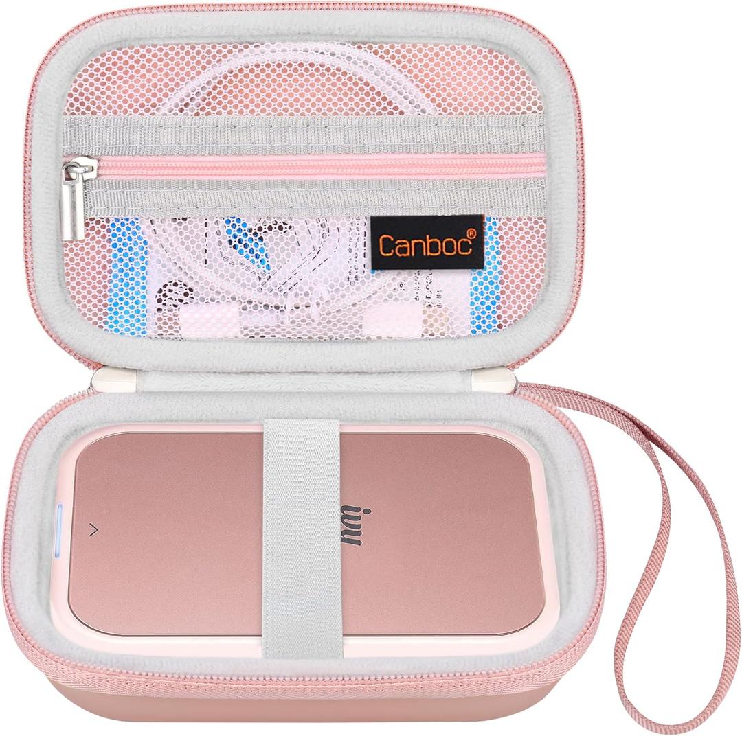 Canboc Hard Case for Canon Ivy 2 1 CLIQ+2 CLIQ 2 Mini Photo Printer Mobile Wireless Bluetooth Instant Camera Printer, Mesh Bag fit Photo Paper Cable, Rose Gold+Rose Gold