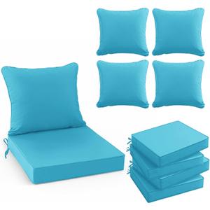 Summsun Outdoor Chair Cushions Set of 4, Waterproof Backrest and Seat Cushion Set for Patio Furniture, Outdoor Replacement Cushions with Removable Cover, 19 x 19 Inch, Teal