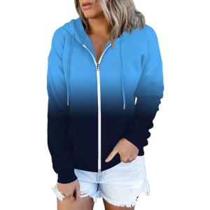 ETCYY Women's Causal Hoodies Zip Up Jackets Long Sleeve Oversized Tie-Dyed Sweatshirt Pullover with Pockets, L
