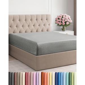 Queen Fitted Bed Sheet - Bottom Single Fitted Sheet Only - Ultra-Soft Hotel Luxury Bedding w/ 8-16 Inch Deep Pockets - Breathable & Wrinkle Free - Easy-Care, Fade & Shrink Resistant - Heathered Grey