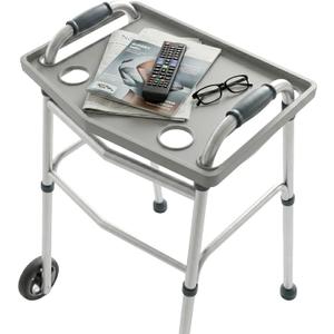 Bluestone Walker Tray Table with 2 Cup Holders, Gray