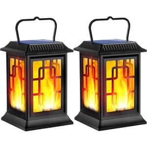 Solar Lanterns Outdoor Waterproof Hanging Solar Lanterns Garden Lights Solar Powered Flame Lights LED Lights for Patio Pathway Deck Yard (2 Pack)