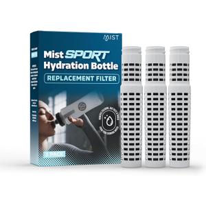 2 x Mist Sports Squeeze Water Bottle Replacement Filter, Replacement Filter Lasts 32 Gallons (2 Months) for Contaminant Free and Pure Water - No Lugging Disposable Bottles, 3-pack