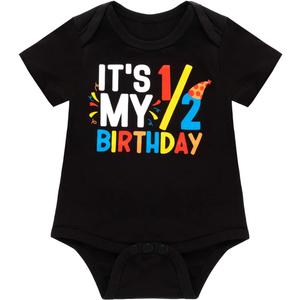 Baby Half Birthday Short Sleeve Outfit Boy Funny Bowtie It's My 1/2 Birthday Baby Boys Romper Happy Birthday Party, Black  Baby Half Birthday Short Sleeve Outfit Boy Funny Bowtie It's My 1/2 Birthday Baby Boys Romper Happy Birthday Party, Black