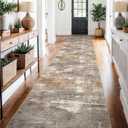 2'6''x14' Washable Kitchen Runner Rug: Modern Abstract Runners for Hallway Soft Non Slip Rugs with Rubber Backing Low Pile Thin Floor Carpet for Entryway Bedroom Bathroom Indoor(Brown/Brick,2'6''x14')