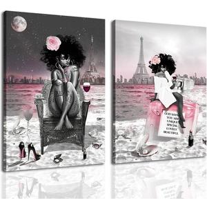 Black Girl African American Wall Art Decor Women Pink And Grey Abstract Canvas Paintings Pictures Posters Prints Bathroom Artwork For Wall Bedroom frameless (Beach Wall Art, 16x24in (40x60cm)) Black Girl African American Wall Art Decor Women Pink And Grey Abstract Canvas Paintings Pictures Posters Prints Bathroom Artwork For Wall Bedroom frameless (Beach Wall Art, 16x24in (40x60cm))