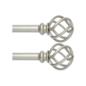 2 Pack Decorative Window Curtain Rod with Brackets- Hollow Design 3/4'' Inch Pole, 48 to 84 Inch Adjustable Side Curtain Rod Antique Silver