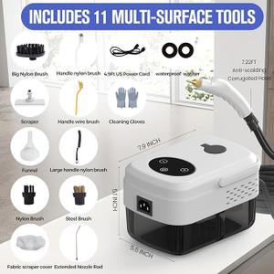 Portable Steam Cleaner, 6-gears Adjustable Handheld Steamer with 1.3L Tank, High-Heat Pressurized Steamer for Home, Floor, Grout, Car and Tile Cleaning with 11pcs Accessories