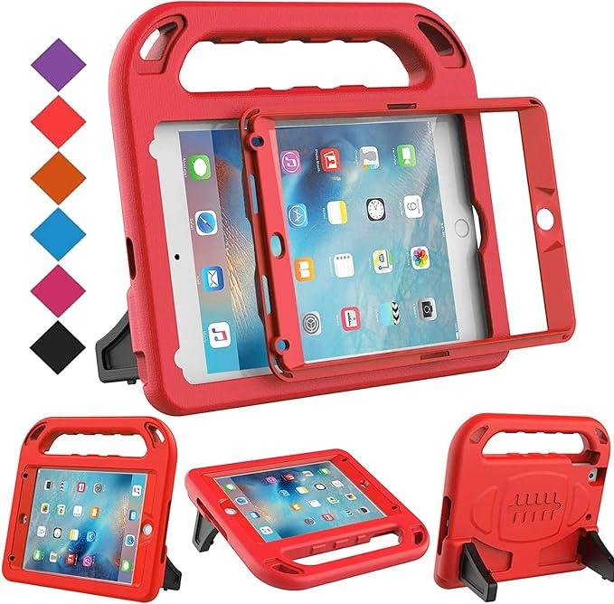 BMOUO Kids Case for iPad Mini 4/iPad Mini 5, iPad Mini 4/5 Case - Built-in Screen Protector, Shockproof Handle Convertible Stand Kids Case for iPad Mini 5th/4th Generation 7.9", Red