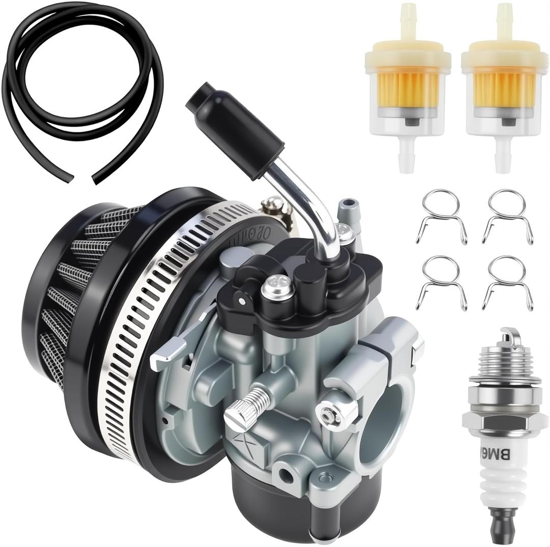 2-Stroke Carburetor Kit w/Air Filter & Gaskets - Universal Fit for 49-100cc Gas Engines (49/50/66/80/100cc) Motorized Bicycles, Mopeds, Scooters