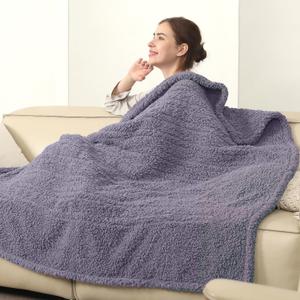 Electric Heated Blanket Throw 50"x 60", 5 Warmth Settings, Auto Shut Off, Double-Sided Soft Sherpa, Ideal Gift, Gray Violet