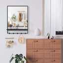 Wall Mirror with Shelf and Hooks,Vanity Mirror with Hooks, 21 X 28 inch Metal Framed Bathroom Mirror with Shelf for Bathroom, Entryway, Bedroom, Living Room (Black, 21" x 28")