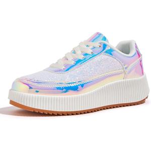 LUCKY STEP Women's Platform Sneakers Rhinestone Fashion Chunky Casual Sparkly Retro Braided Walking Shoes 8.5