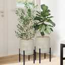 ARNIS Modern Plant Pots, Set of 2 Large Planters with Stand, Decorative Planters, Metal Pots with Drainage Holes for Living Room, Office, Garden or Balcony, 8.25 &10.5 Inch, Dirt