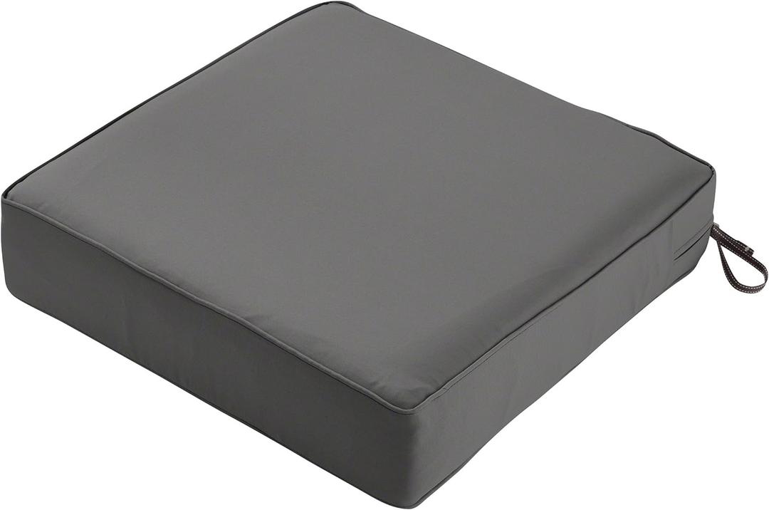 Classic Accessories Montlake Water-Resistant 25 x 25 x 5 Inch Square Outdoor Seat Cushion, Patio Furniture Chair Cushion, Light Charcoal Grey, Outdoor Cushion Cover