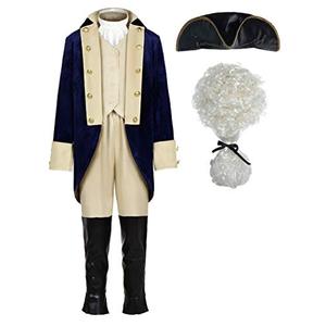 ReliBeauty Washington Costume Boys Hamliton American Colonial Uniform with Wig 140