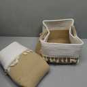 2 Pack Woven Storage Bin, Cotton Rope Basket for Storage, Clothes Boho Basket Bin for Organizing, Fabric Basket for Books, Plants, Pet Treats, White & Jute