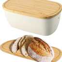 ECWAY Bread Box for Kitchen Countertop - Bamboo Fiber Bread Bin with Reversible Cutting Board Lid, Juice Groove - Ventilated, Multi-Functional Storage Keeper for Freshness (14.2x7.8x5.5In, White)